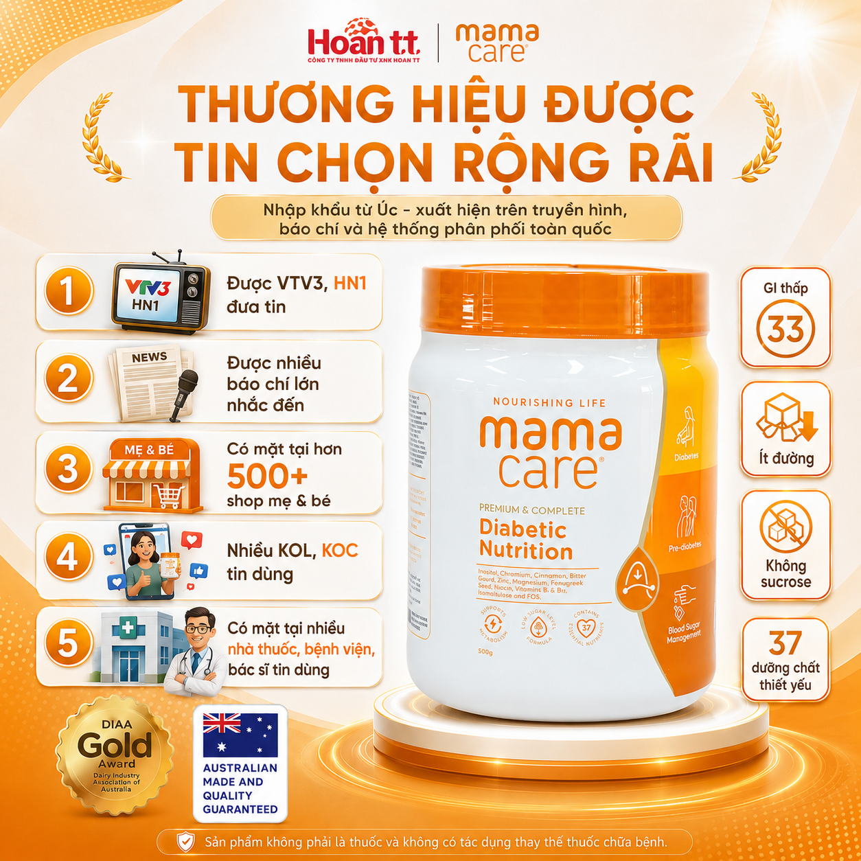 Sản phẩm dinh dưỡng Mamacare Úc cho người tiểu đường 500g