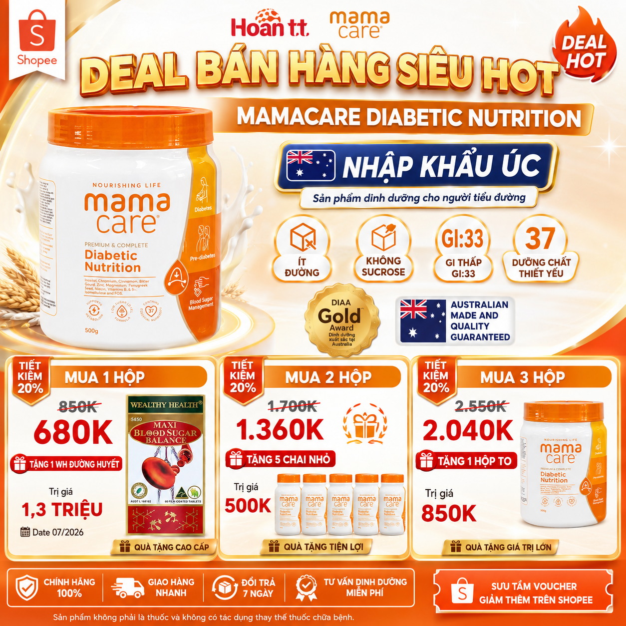 Sản phẩm dinh dưỡng Mamacare Úc cho người tiểu đường 500g